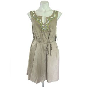 Calypso St Barth NWT Taupe Cotton Dress‎ Sz M Jewel Embellished Neckline